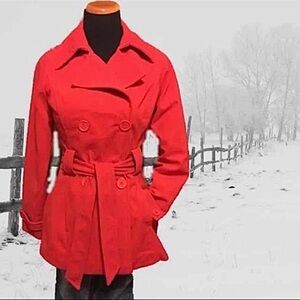 Women's Red Double-Breasted Peacoat Coat S